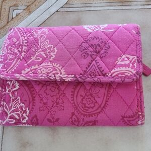 Vera Bradley Pink Paislet Foldover Wallet, Zip Change Pocket 4.5 X 5 Inch